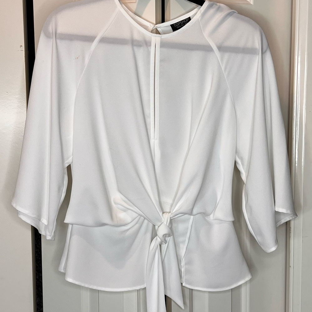 Topshop Blush White Tie Front Blouse